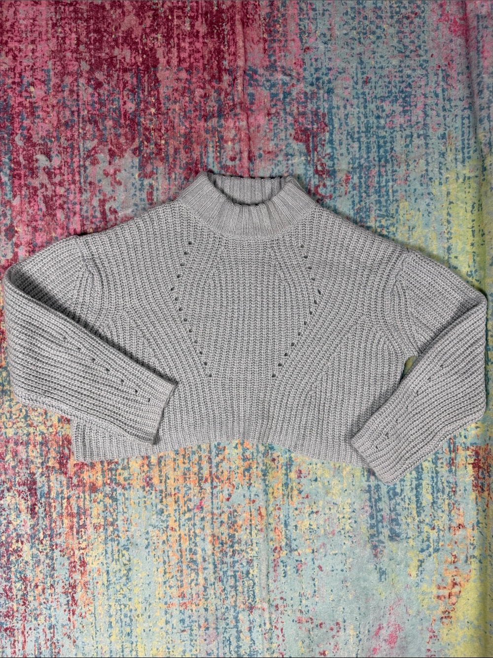 UNIF Grey Ribbed Cropped Mock Neck Sweater